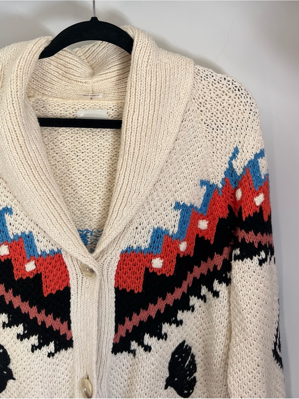 Mother The De Gaulle Shawl Collar Knit Cardigan Sweater Cream Black - Picture 6 of 9